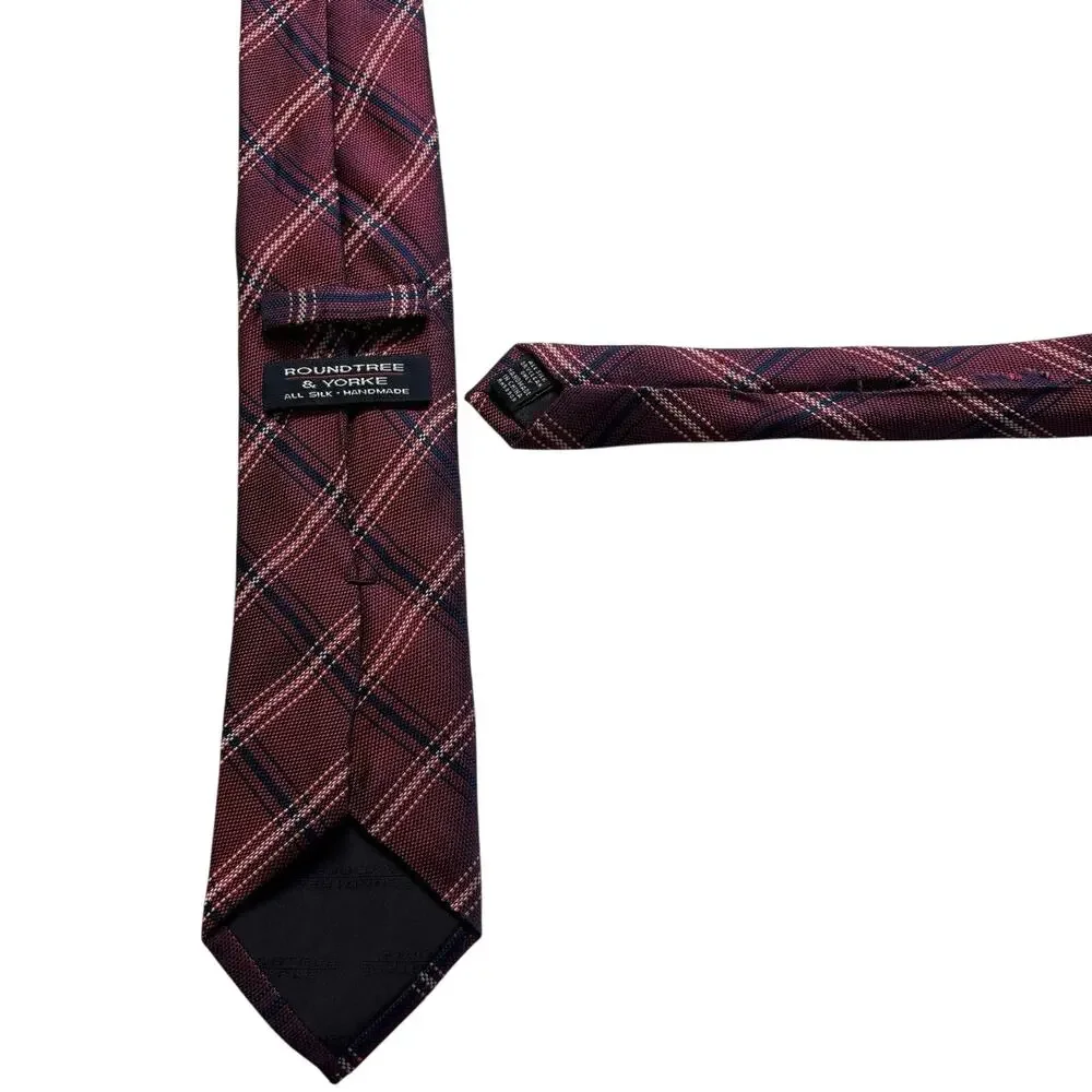 ROUNDTREE & YORK Vintage Silk‎ Necktie Designer Burgundy Checkered W3.25 L55 233